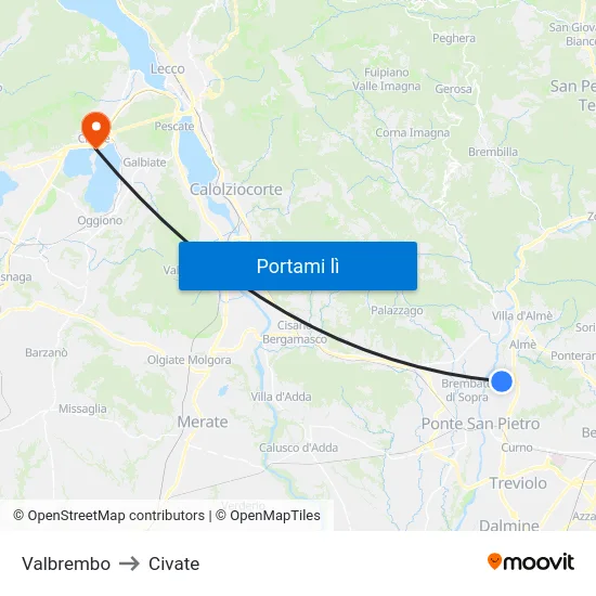 Valbrembo to Civate map