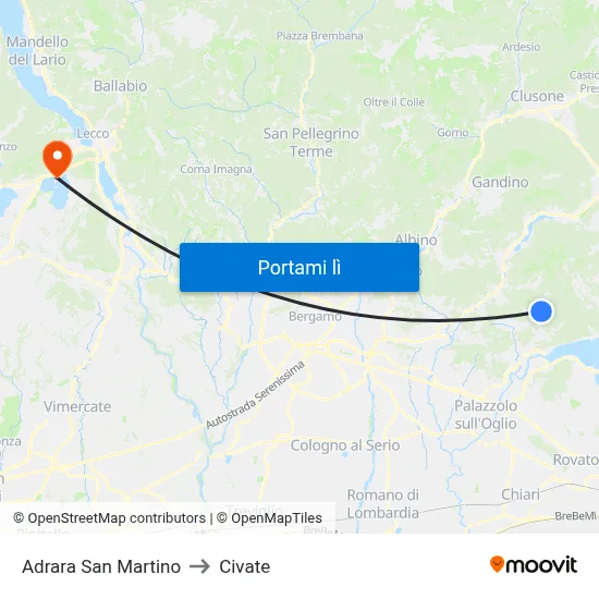 Adrara San Martino to Civate map