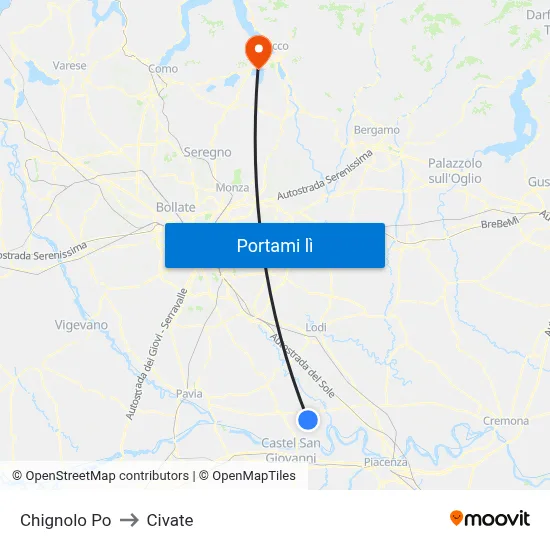 Chignolo Po to Civate map