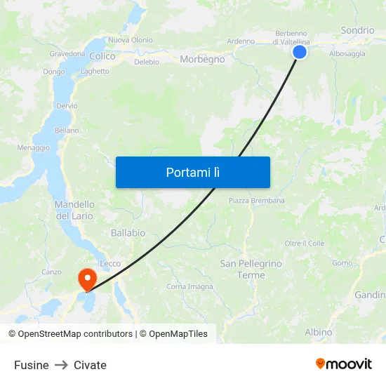 Fusine to Civate map