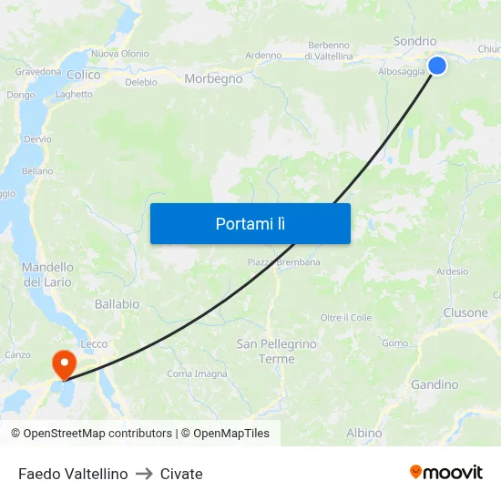 Faedo Valtellino to Civate map