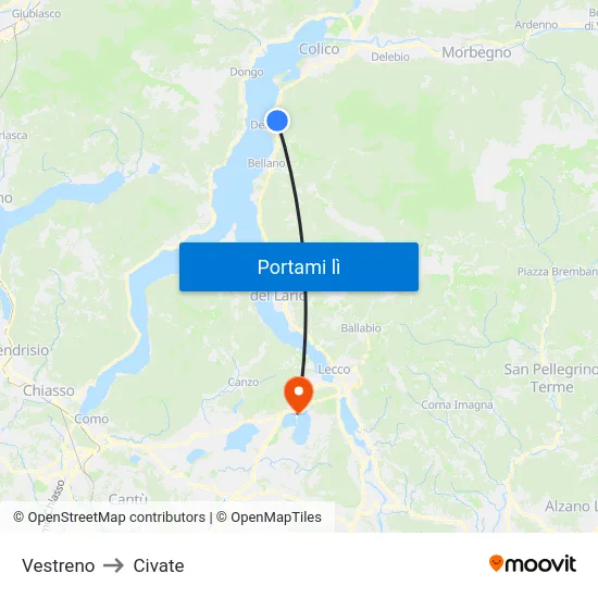Vestreno to Civate map