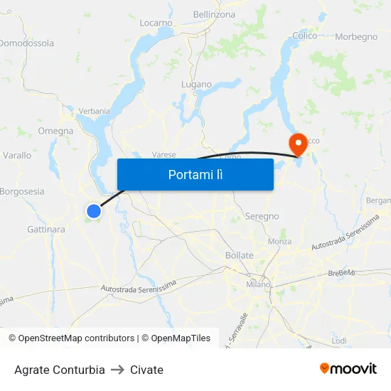 Agrate Conturbia to Civate map