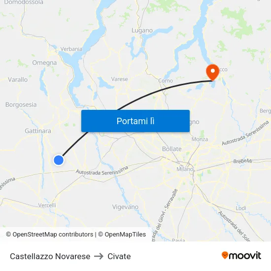 Castellazzo Novarese to Civate map