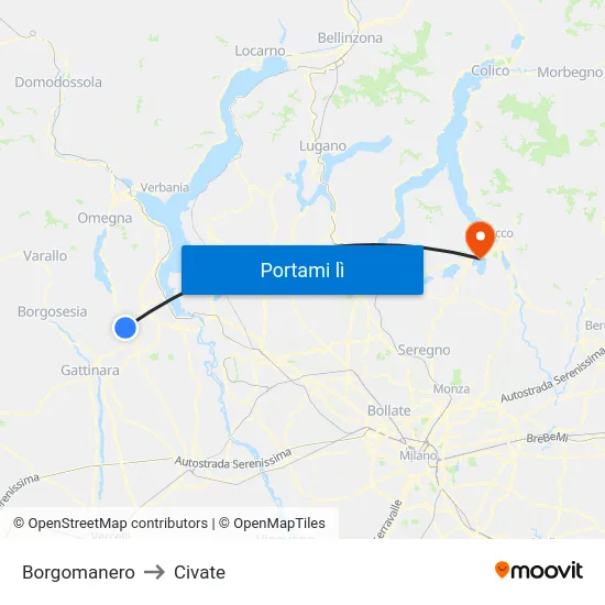 Borgomanero to Civate map