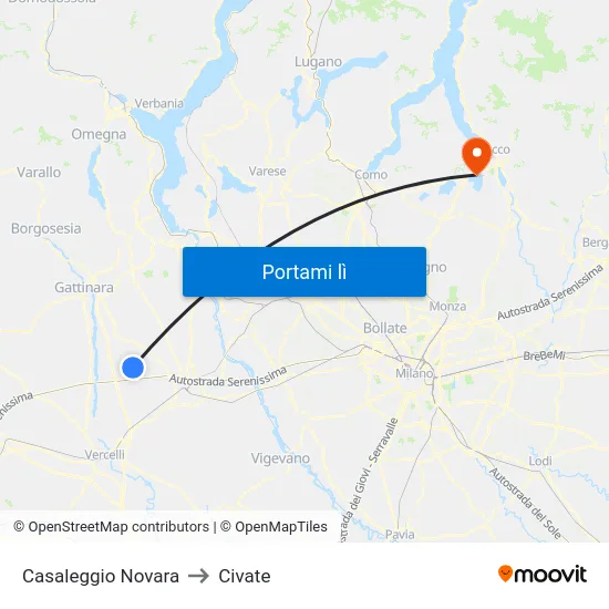 Casaleggio Novara to Civate map