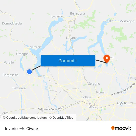 Invorio to Civate map