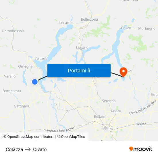 Colazza to Civate map