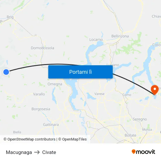 Macugnaga to Civate map