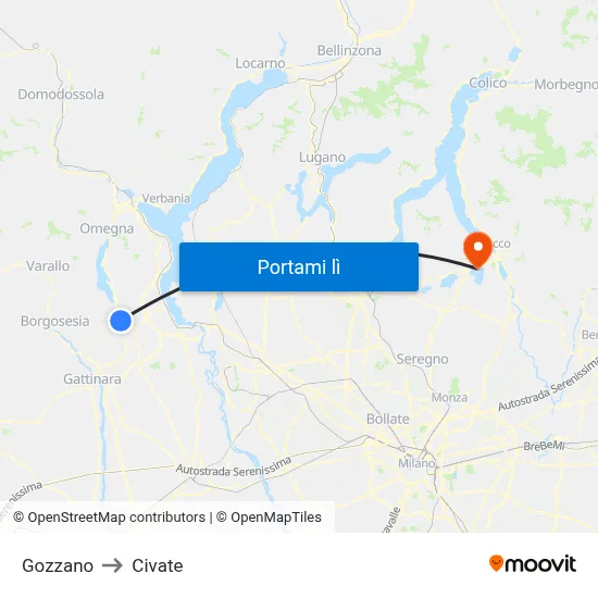 Gozzano to Civate map