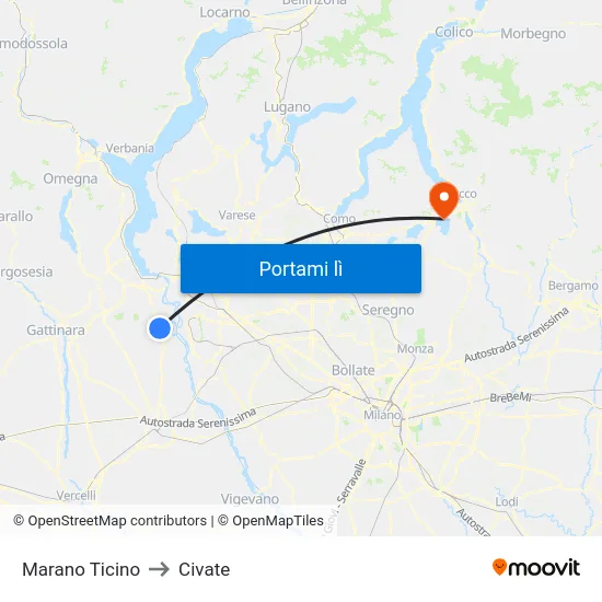 Marano Ticino to Civate map