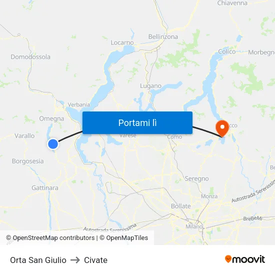 Orta San Giulio to Civate map