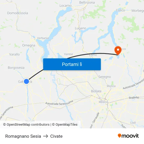 Romagnano Sesia to Civate map