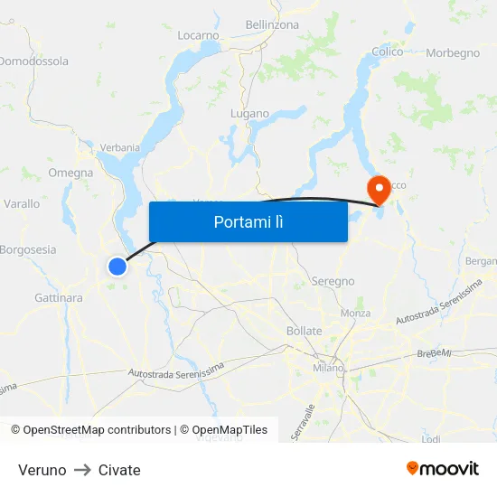 Veruno to Civate map