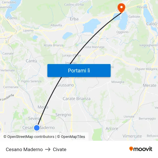 Cesano Maderno to Civate map