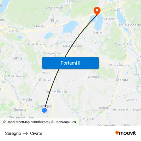 Seregno to Civate map