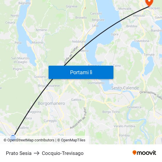 Prato Sesia to Cocquio-Trevisago map