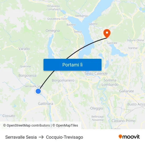 Serravalle Sesia to Cocquio-Trevisago map