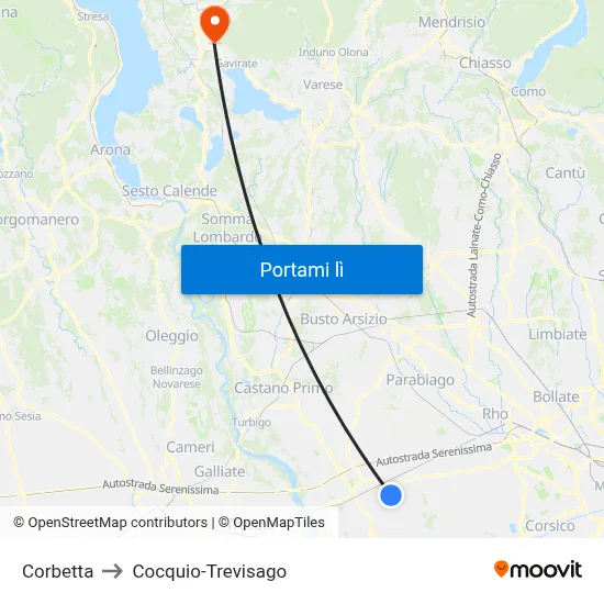 Corbetta to Cocquio-Trevisago map