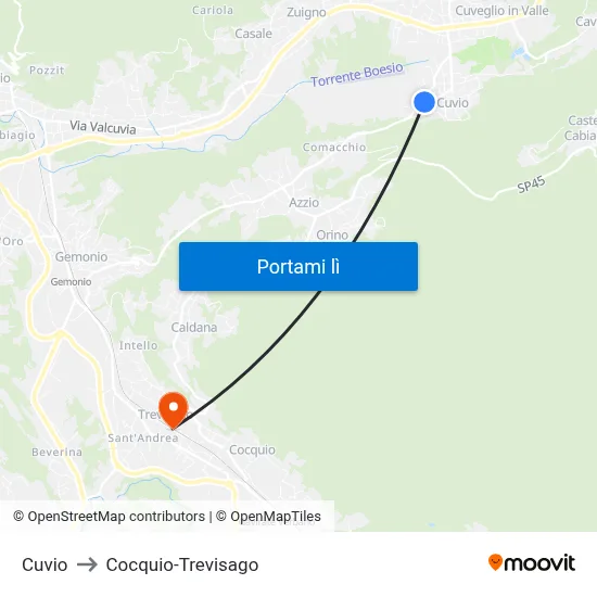 Cuvio to Cocquio-Trevisago map