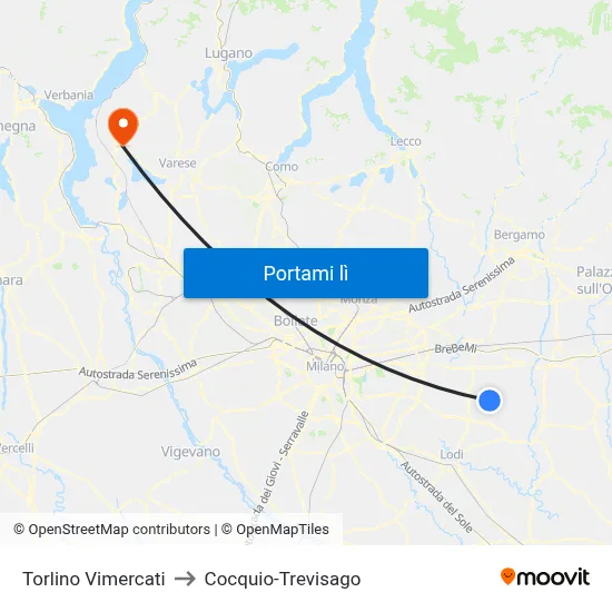 Torlino Vimercati to Cocquio-Trevisago map