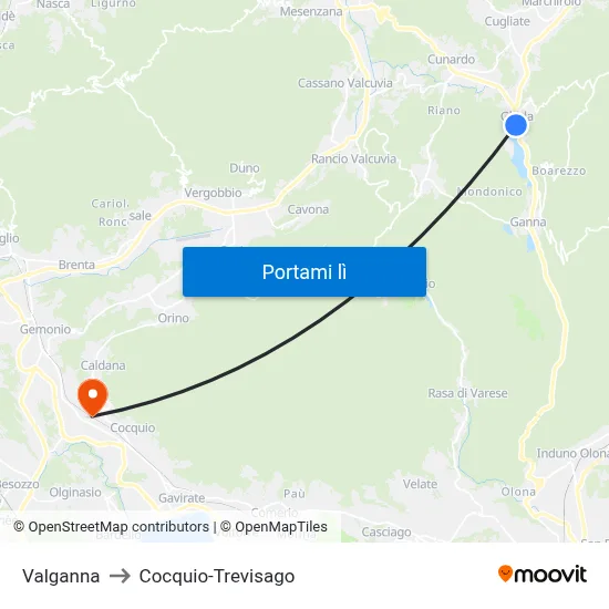Valganna to Cocquio-Trevisago map