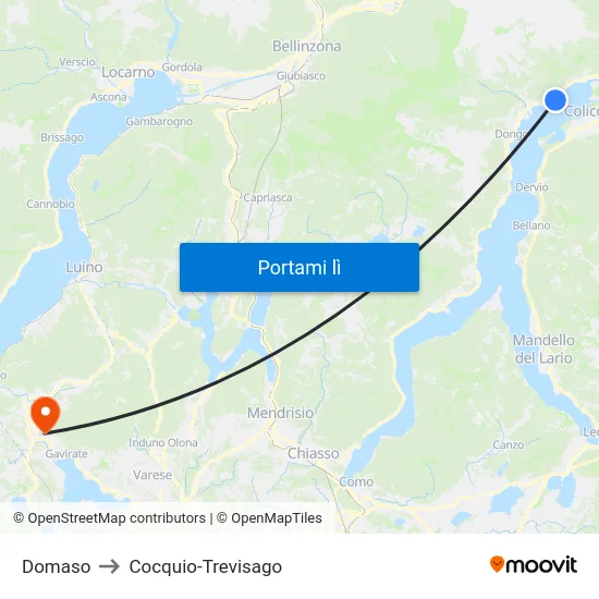 Domaso to Cocquio-Trevisago map