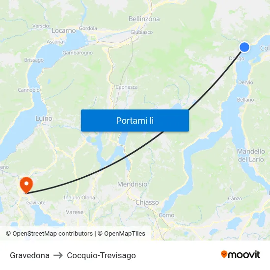 Gravedona to Cocquio-Trevisago map