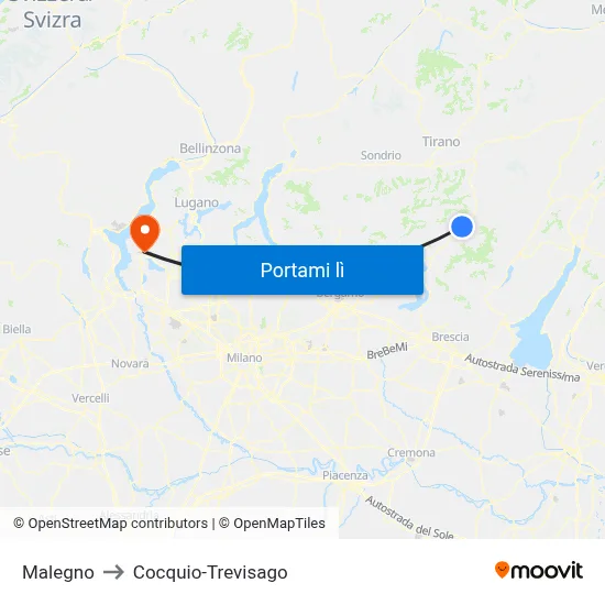 Malegno to Cocquio-Trevisago map