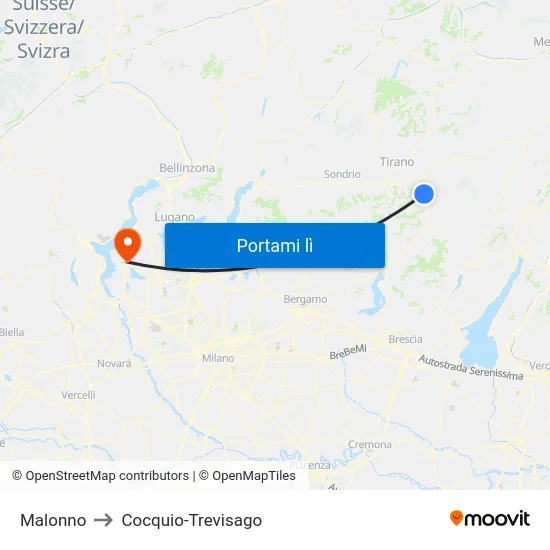 Malonno to Cocquio-Trevisago map
