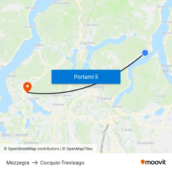 Mezzegra to Cocquio-Trevisago map