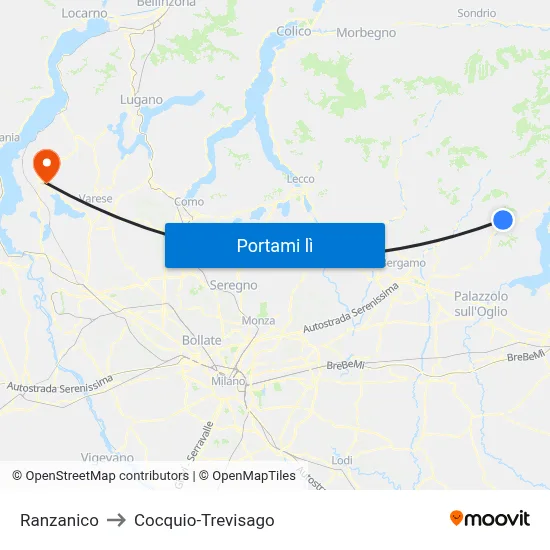Ranzanico to Cocquio-Trevisago map