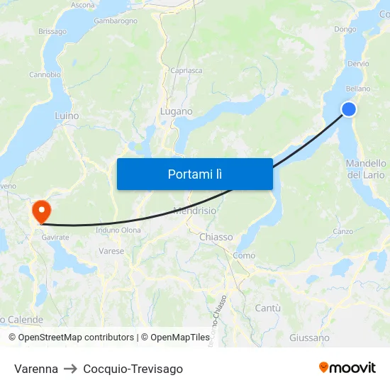 Varenna to Cocquio-Trevisago map