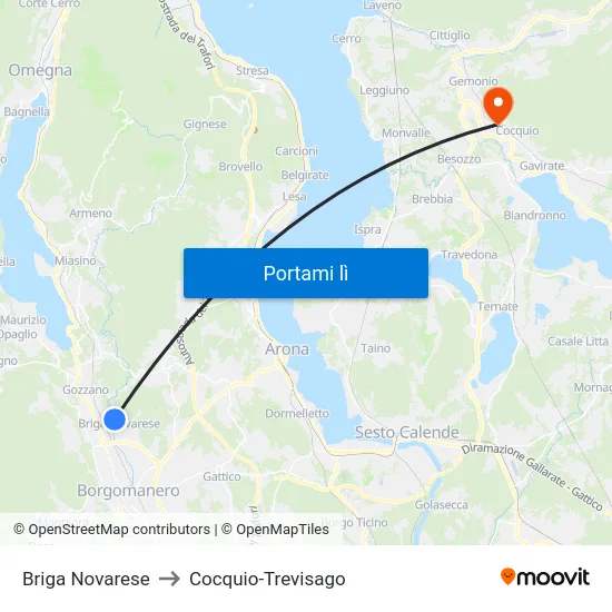 Briga Novarese to Cocquio-Trevisago map