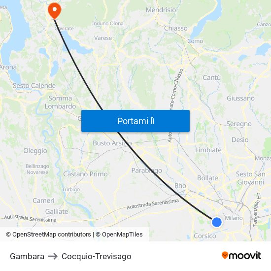 Gambara to Cocquio-Trevisago map