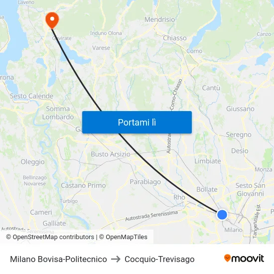 Milano Bovisa-Politecnico to Cocquio-Trevisago map