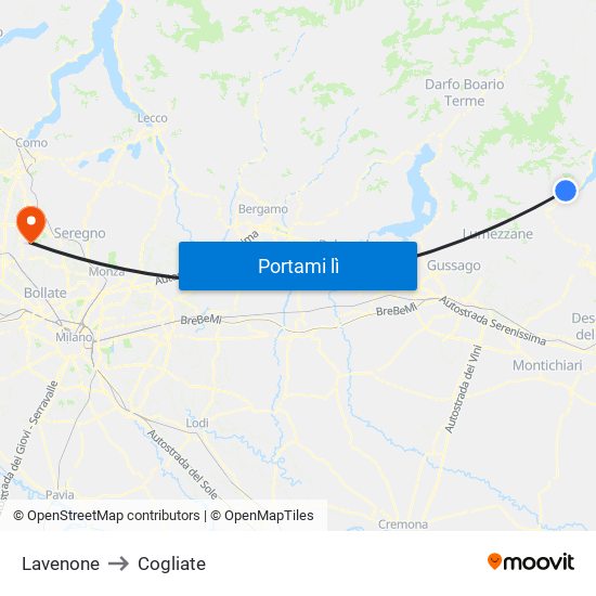 Lavenone to Cogliate map