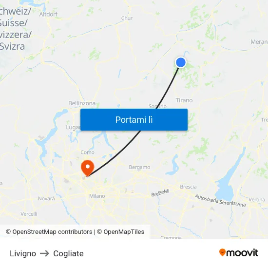 Livigno to Cogliate map