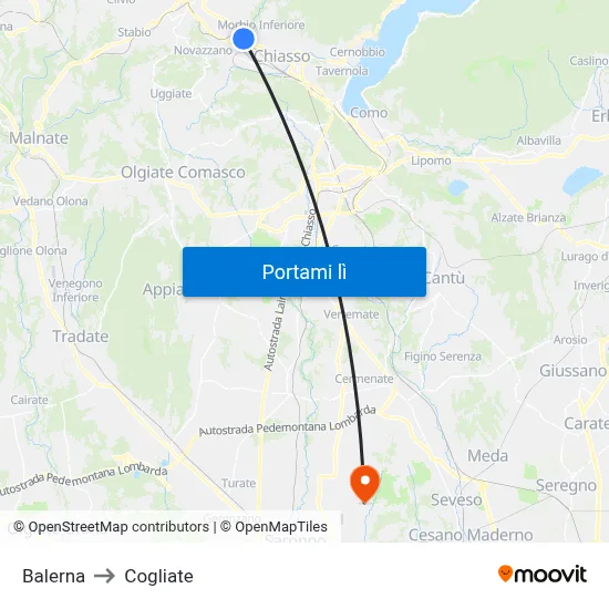 Balerna to Cogliate map