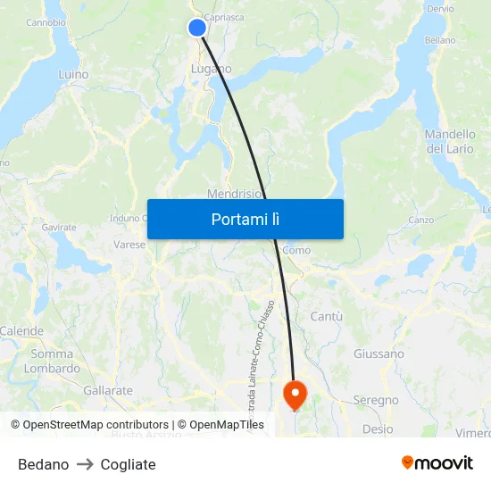 Bedano to Cogliate map
