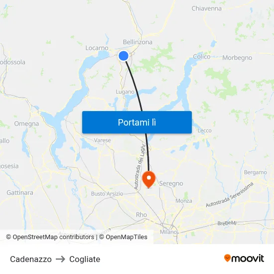 Cadenazzo to Cogliate map