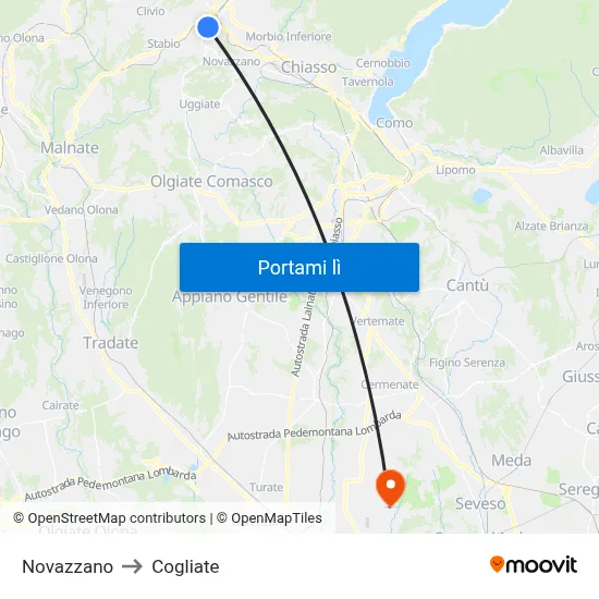 Novazzano to Cogliate map