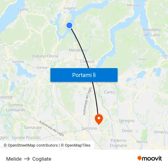 Melide to Cogliate map