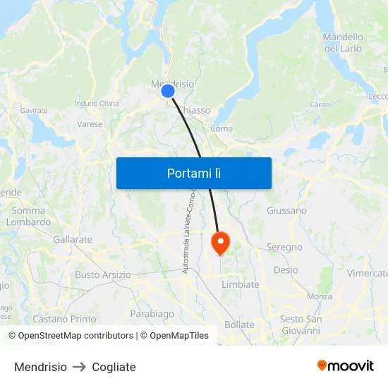 Mendrisio to Cogliate map