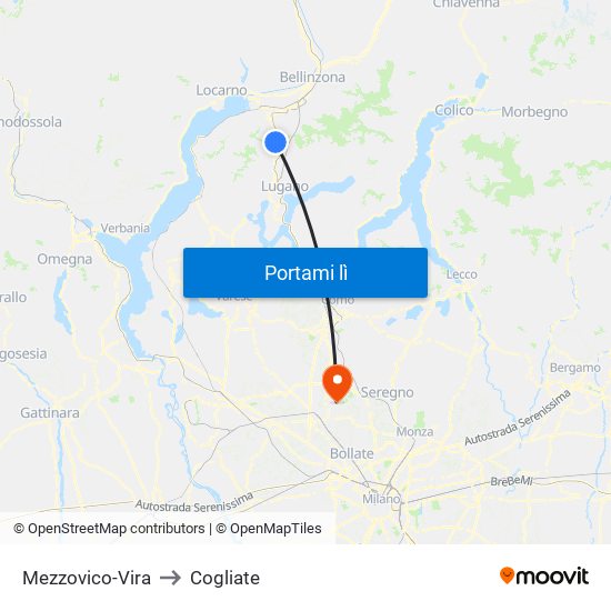 Mezzovico-Vira to Cogliate map