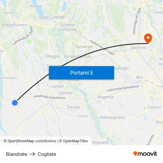 Biandrate to Cogliate map
