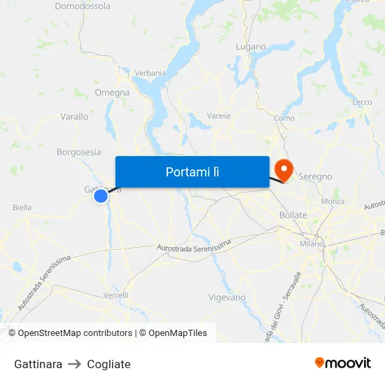 Gattinara to Cogliate map