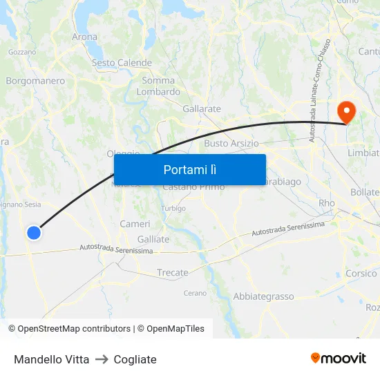 Mandello Vitta to Cogliate map