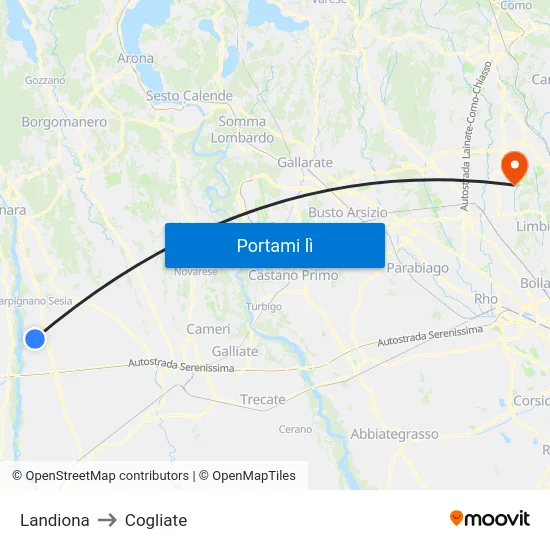 Landiona to Cogliate map