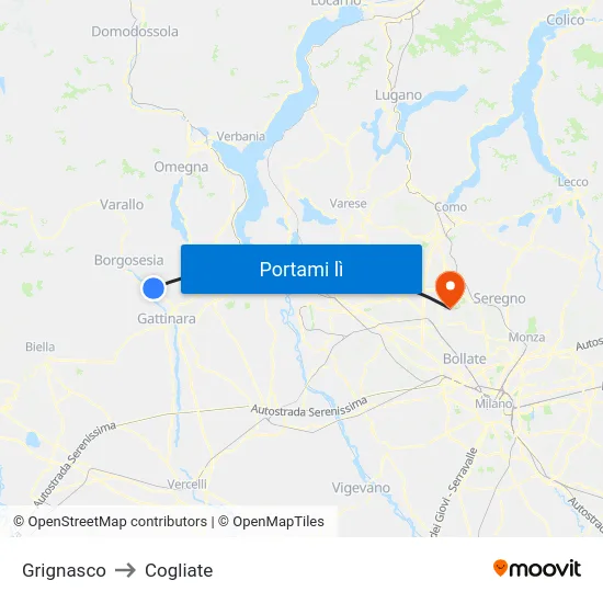 Grignasco to Cogliate map